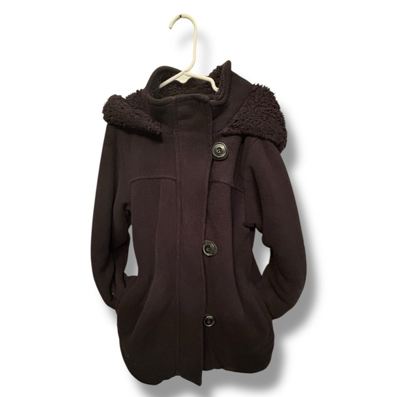 Old Navy black girls sz 8 (Med) Hooded Sweater Fleece Toggle Coat, great cndtn! - Picture 3 of 11